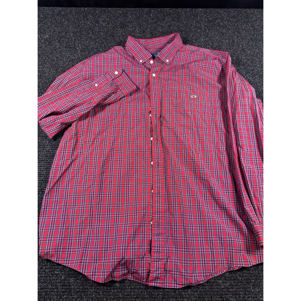 Vineyard Vines Mens 3XT Classic Fit Plaid Button Down Shirt Red Cotton Stretch